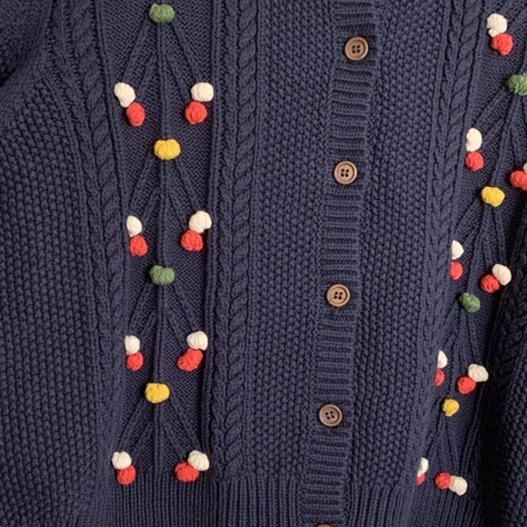 The GREAT The Frond Pom Pom Embellished Knit Cardigan Sweater Midnight Blue 2/M - Picture 11 of 12